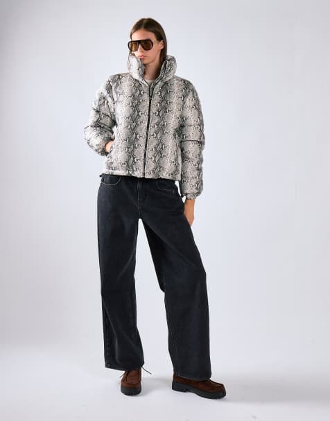 Glamorous Puffer coat in snakeskin pu - view 1