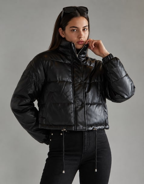 Glamorous Puffer cropped-jacket in black pu - view 1
