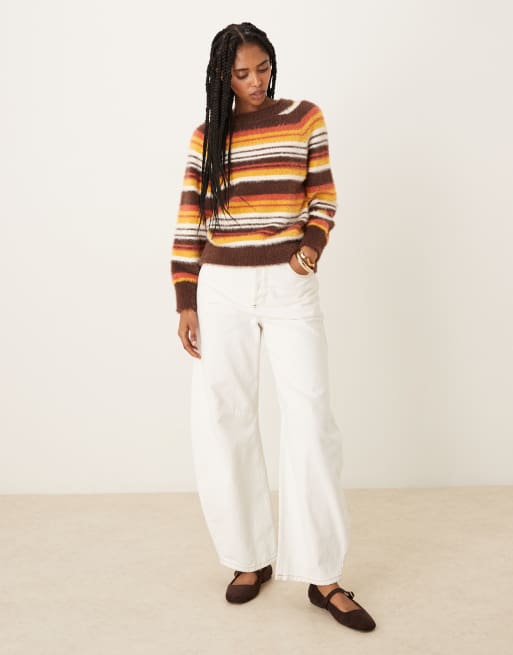 Glamorous - Pull baggy oversize en maille à rayures - Marron et orange, 4 de 4