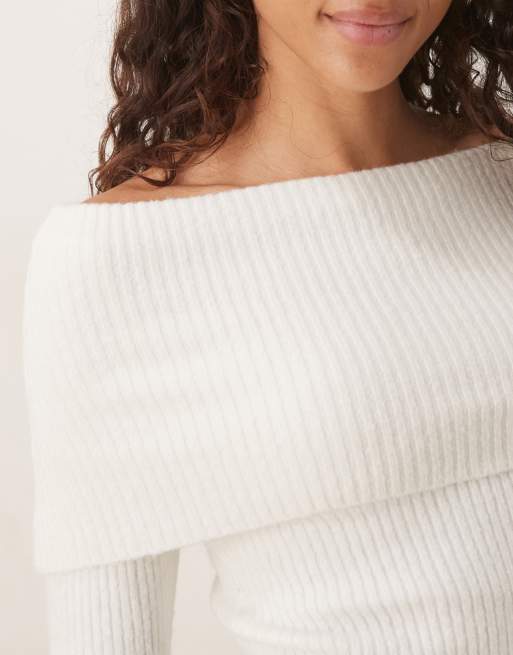 Glamorous - Pull en maille à encolure Bardot oversize - Blanc, 3 de 4
