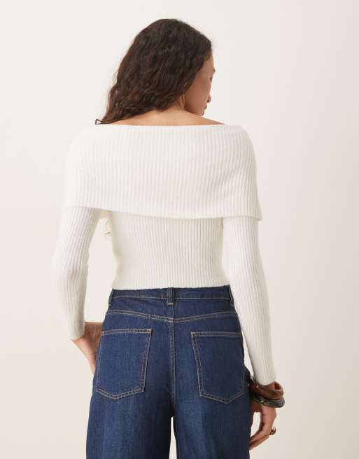 Glamorous - Pull en maille à encolure Bardot oversize - Blanc, 4 de 4