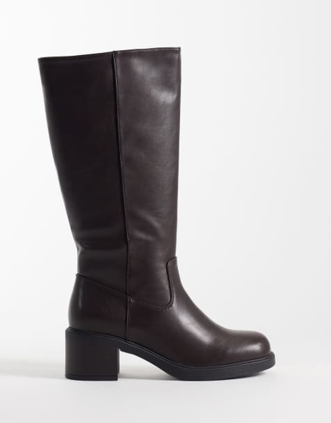Glamorous pull on knee boots in brown  - view 1