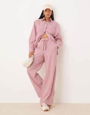 pull on poplin pants in red stripe - part of a set