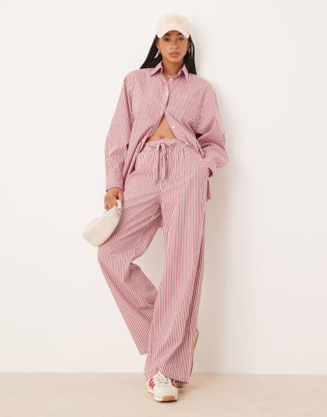 Glamorous pull on poplin pants in red stripe (part of a set) - view 1
