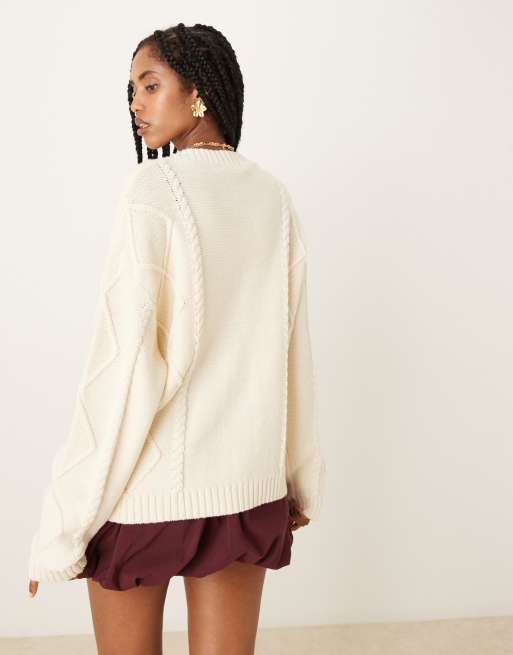 Glamorous - Pull oversize en maille torsadée - Blanc cassé, 3 de 4