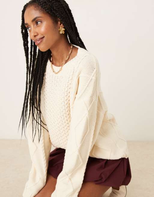 Glamorous - Pull oversize en maille torsadée - Blanc cassé, 4 de 4