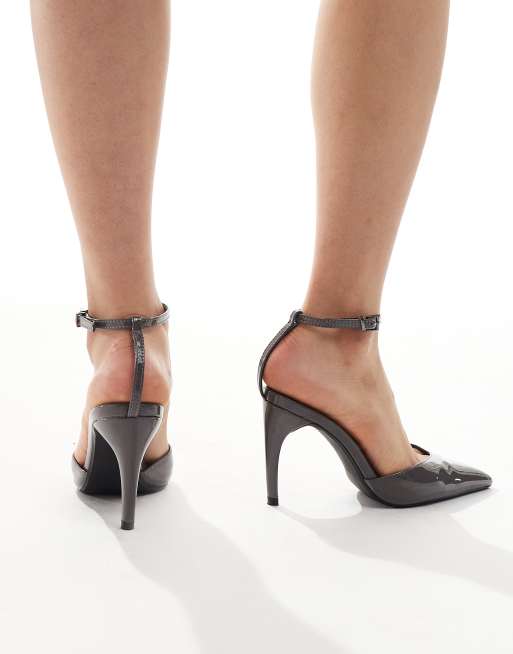 Glamorous - Puntige schoenen met hak en strikbandje in grijs, 3 van 4
