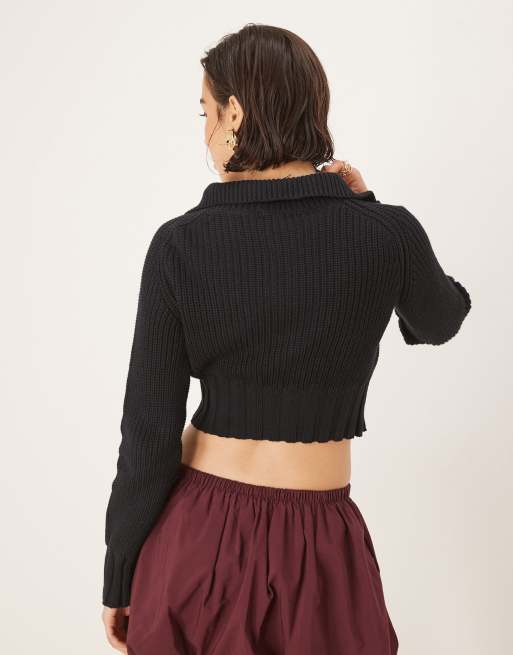 Glamorous Quarter zip crop ribbed-jumper in black | ASOS