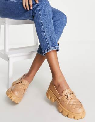 Glamorous Glamorous quilted chunky loafer in camel-Neutral