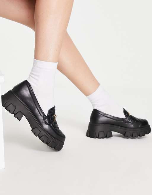 Glamorous quilted chunky loafers in black, 2 of 4