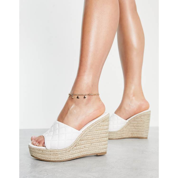 Glamorous quilted espadrille wedge sandals in white ASOS