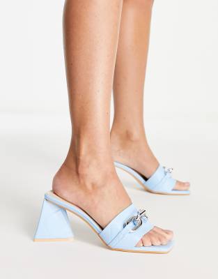 Glamorous quilted mid heel mule sandals in blue - ASOS Price Checker