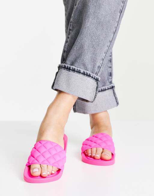 Glamorous quilted slide sandals in hot pink ASOS