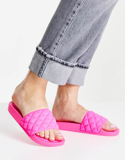 Glamorous quilted slide sandals in hot pink ASOS