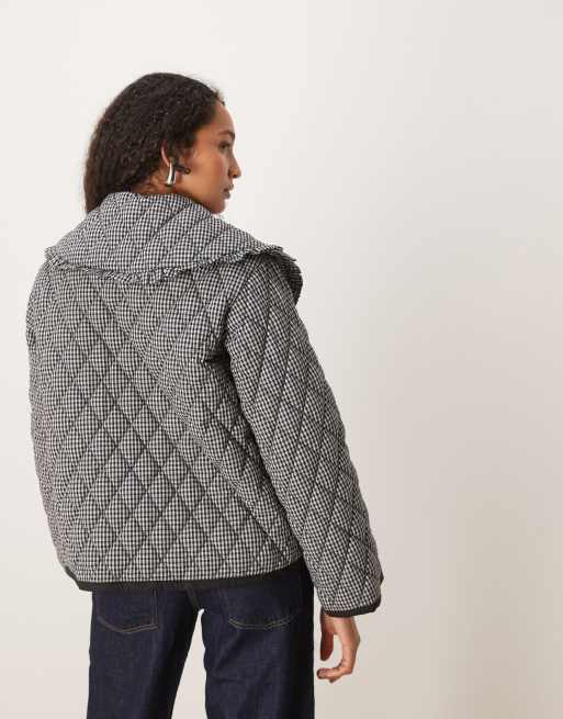 Glamorous Quilted tie-front collared jacket in black check, 3 of 4