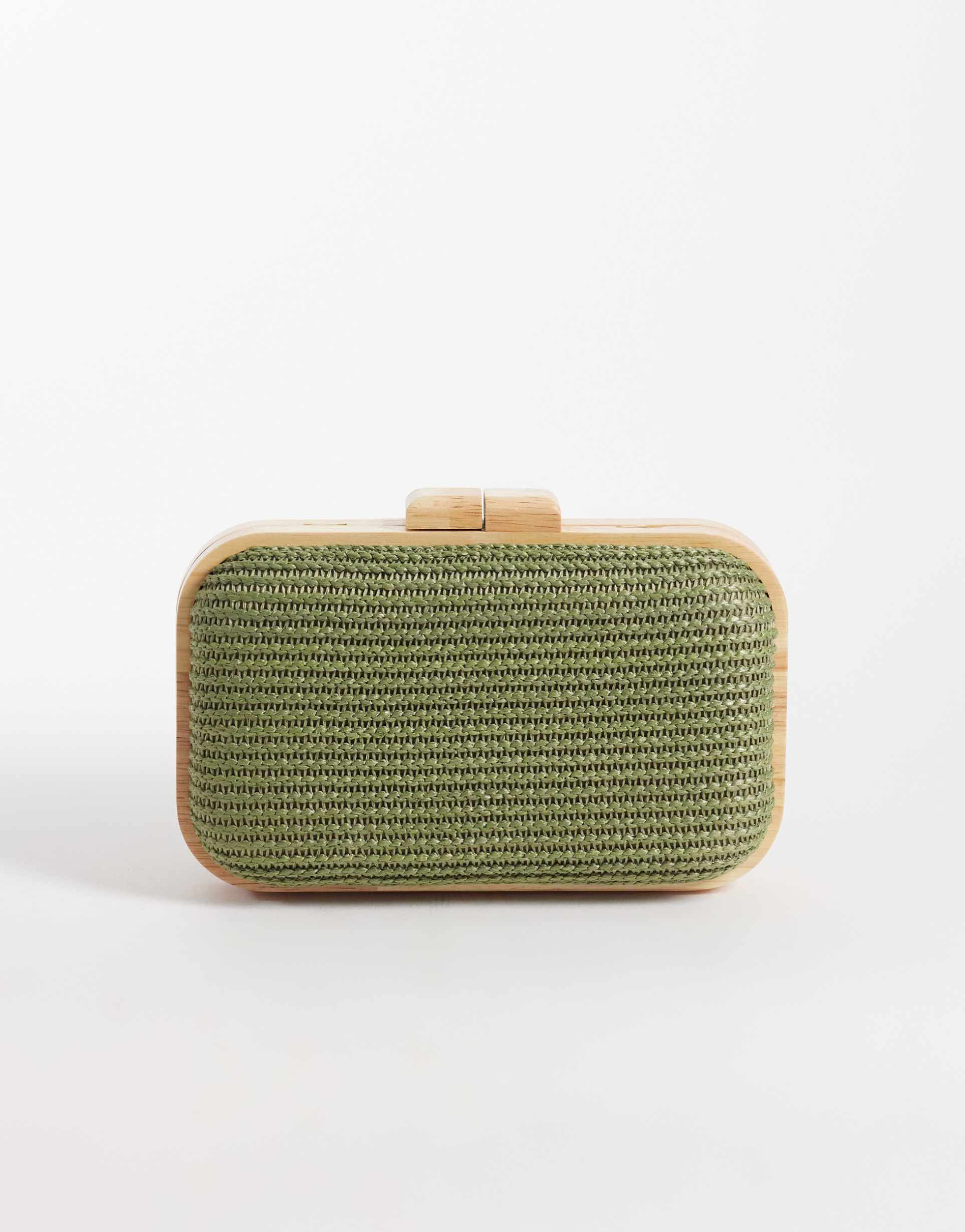 glamorous raffia woven clutch purse in green
