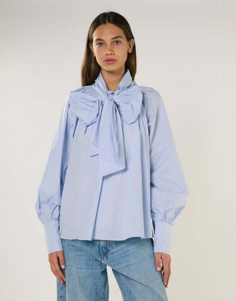 Glamorous Raglan volume sleeve blouse in blue micro check