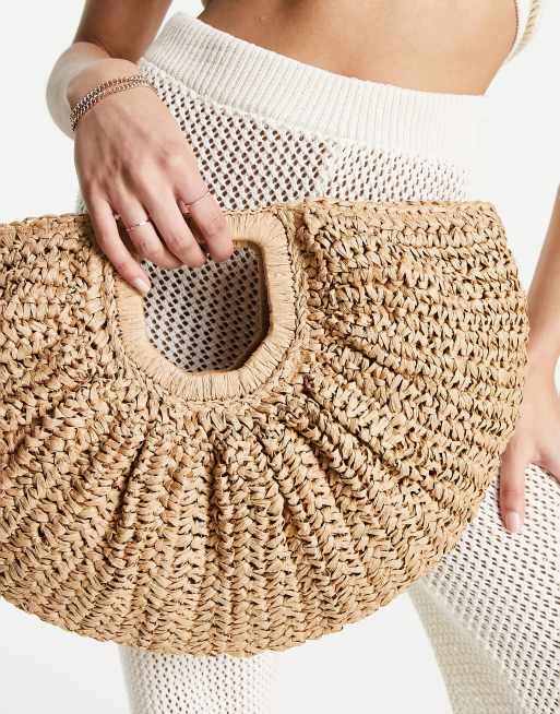 Half Moon Clutch Half Round Summer Purse Crochet Raffia Bag 