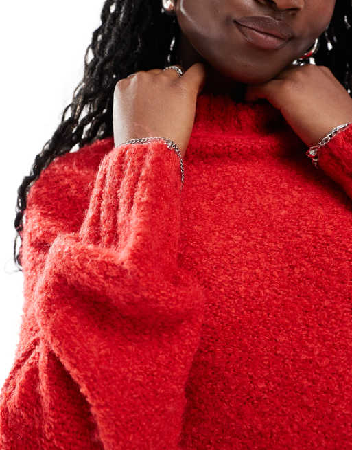 Glamorous - Rød cropped trøje i chunky strik med firkantet pasform, 3 af 4