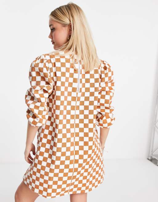 Glamorous - Rechtvallende mini jurk van denim met dambordmotief, 4 van 4