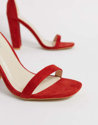 red barely there block heels