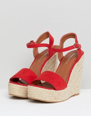 Glamorous Red Espadrille Wedge Sandals 