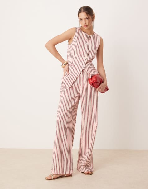 Glamorous red stripe waistcoat co-ord - view 1