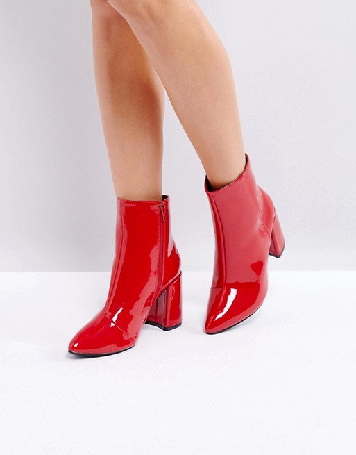 Glamorous | Glamorous Red Vinyl Effect Pointed Heeled Ankle Boots