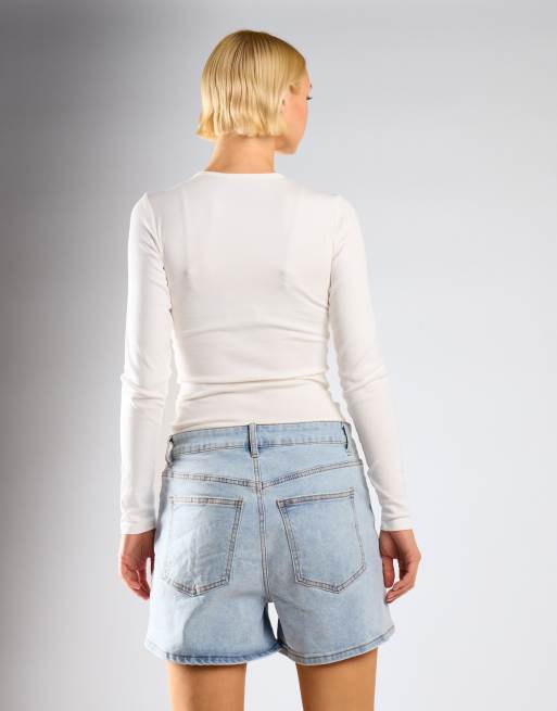 Glamorous Regular fit denim short in mid blue, 4 of 4