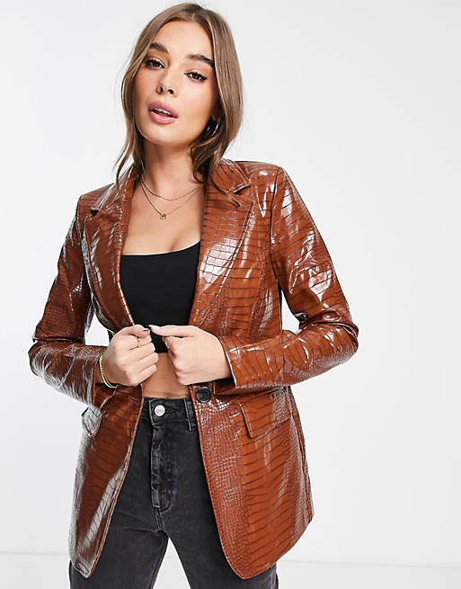 Co-ords Glamorous relaxed blazer in brown faux croc co-ord 