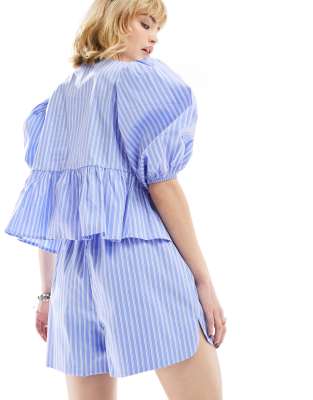 glamorous relaxed boxer style shorts in blue white stripe - part of a set