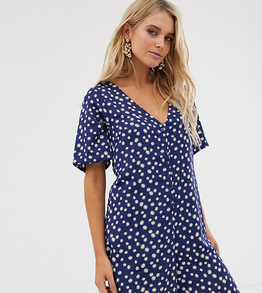 Glamorous Relaxed Button Through Swing Romper In Daisy Print-navy