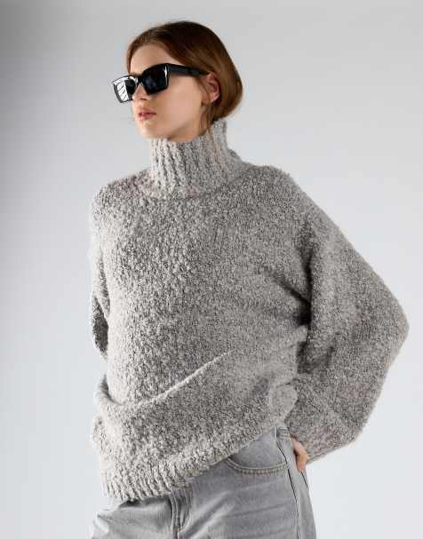 Glamorous Relaxed fit fuzzy knit turtleneck jumper in light grey marl - view 1