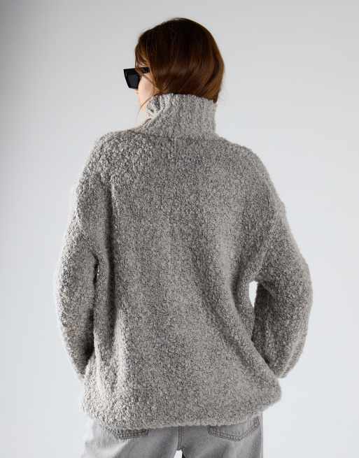 Glamorous Relaxed fit fuzzy knit turtleneck jumper in light grey marl, 2 of 4