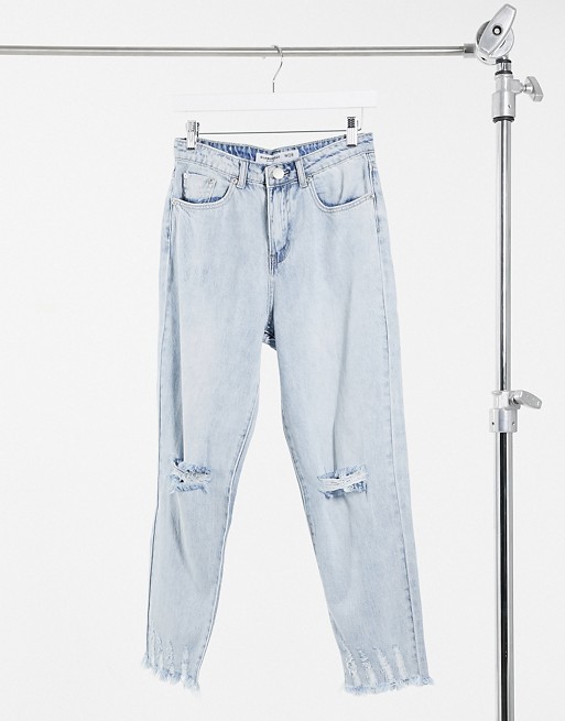 Glamorous relaxed jeans in bleached stonewash denim with distressing