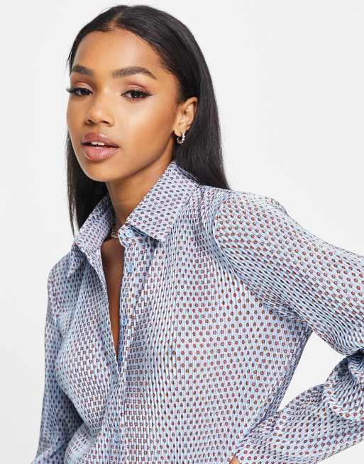 Glamorous relaxed plisse shirt in blue spot co-ord | ASOS