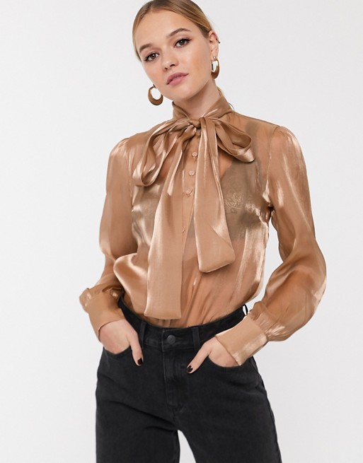 Glamorous relaxed pussybow blouse in sheer organza