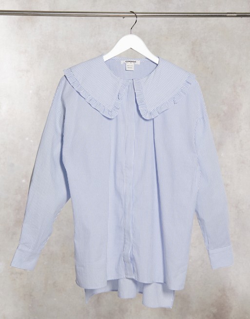Glamorous relaxed shirt in blue pin stripe with peter pan frill collar