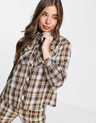 Glamorous relaxed shirt in brown grunge check co-ord
