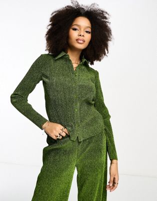Glamorous relaxed shirt in green glitter co-ord