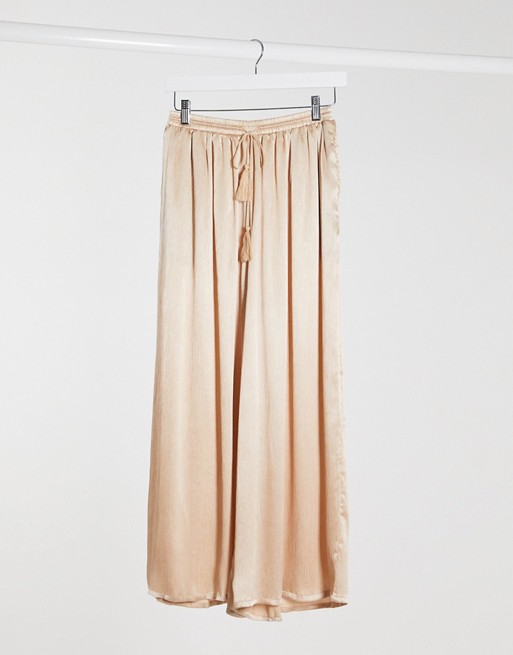 Glamorous relaxed wide leg trousers with drawstring waist in beige