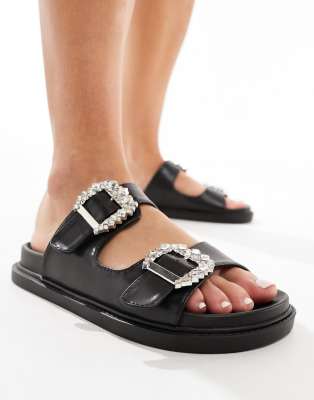 Glamorous Rhinestone Buckle Slides In Black