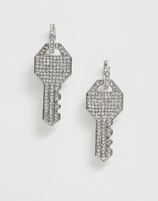 Glamorous rhinestone key drop earrings