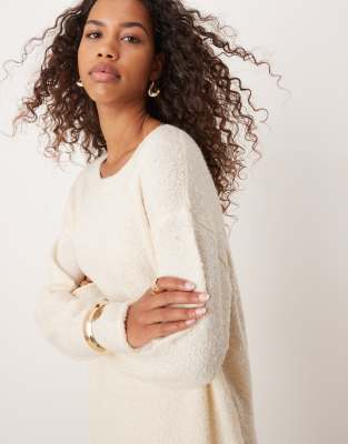 Glamorous Glamorous rib knit essential cream jumper co-ord-White