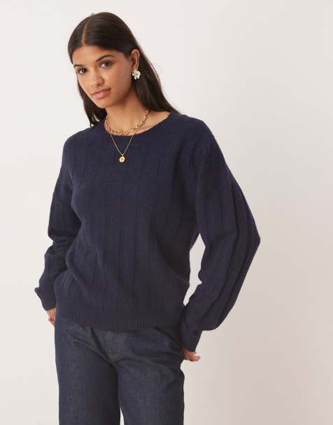 Glamorous rib knit sweater in navy - view 1