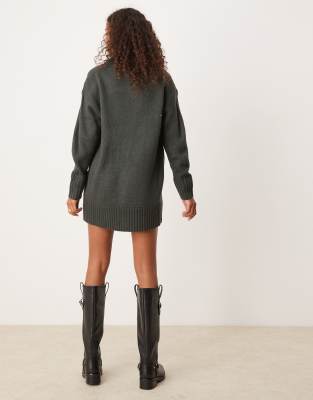 Glamorous rib v neck slouchy sweater dress in charcoal knit