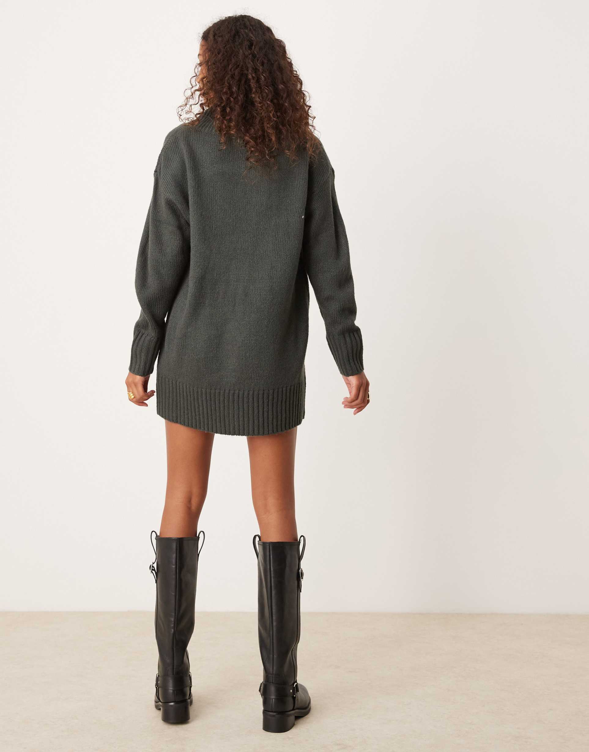 glamorous rib v neck slouchy sweater dress in charcoal knit