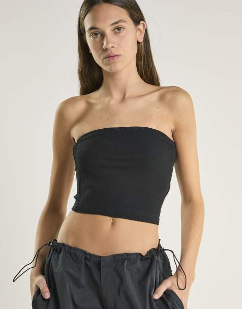 Glamorous Ribbed-bandeau crop-top in black - view 1