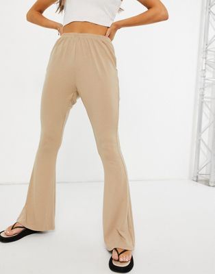 Glamorous ribbed flared pants in beige - ASOS Price Checker