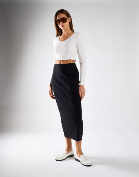 Glamorous Ribbed midaxi skirt in black - view 1